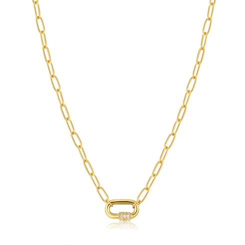 Forest Green Enamel Carabiner Gold Necklace